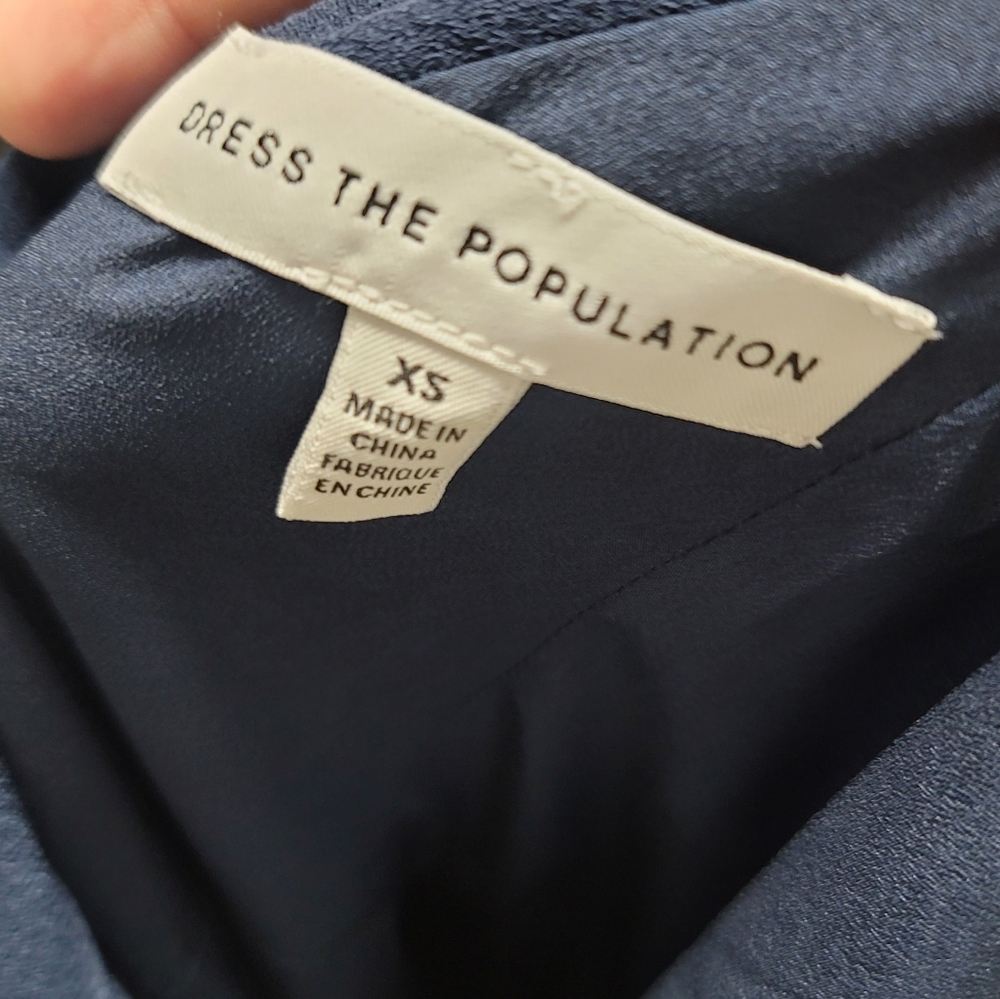 NEW Dress The Population Livia Fit Flare Navy Blue Cap Sleeve Low Back Dress XS - Picture 5 of 5